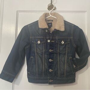 GAP Dark Blue Denim Jacket with Tan Sherpa Collar